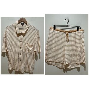 Torrid Shirt Shorts Matching Set - White & Beige - Women’s Size 1 (1X) & 2 (2X)